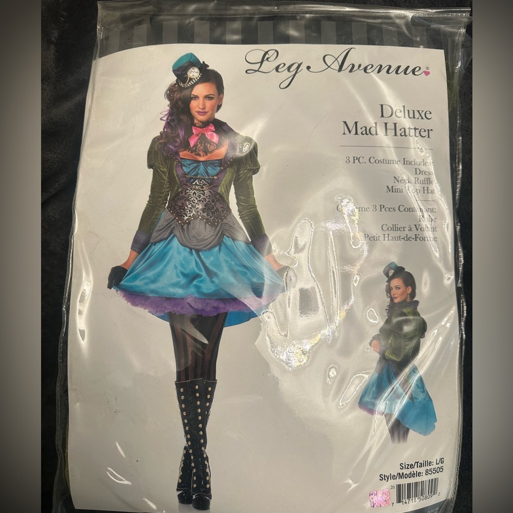 NWT- Leg Avenue Deluxe Mad Hatter Costume - Blue, Black, and Pink